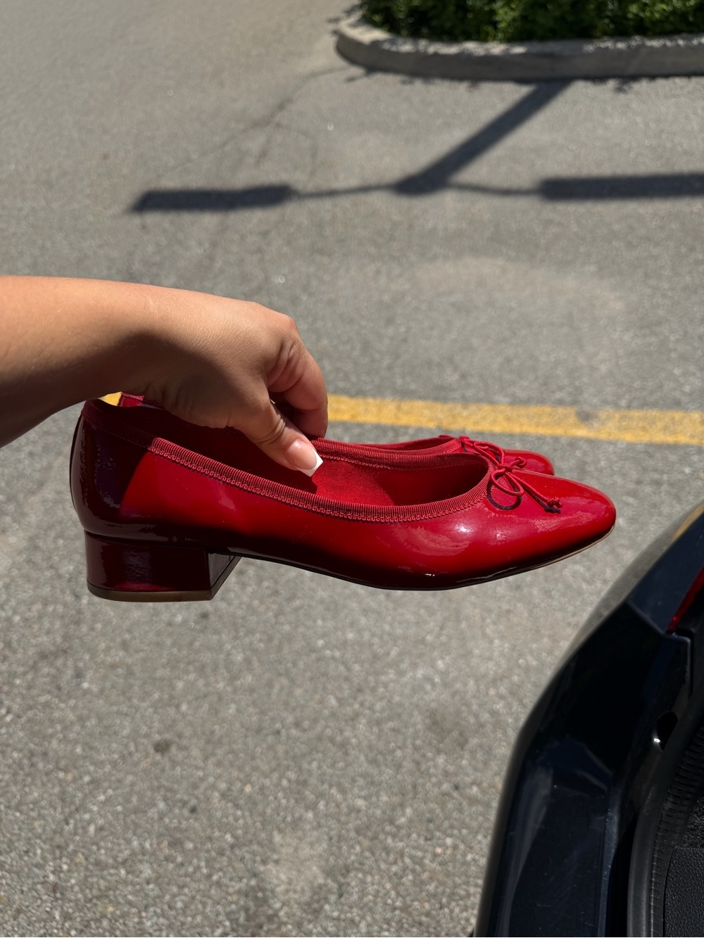 Aldo Red Patent Leather Low Block Heel Ballet Flats